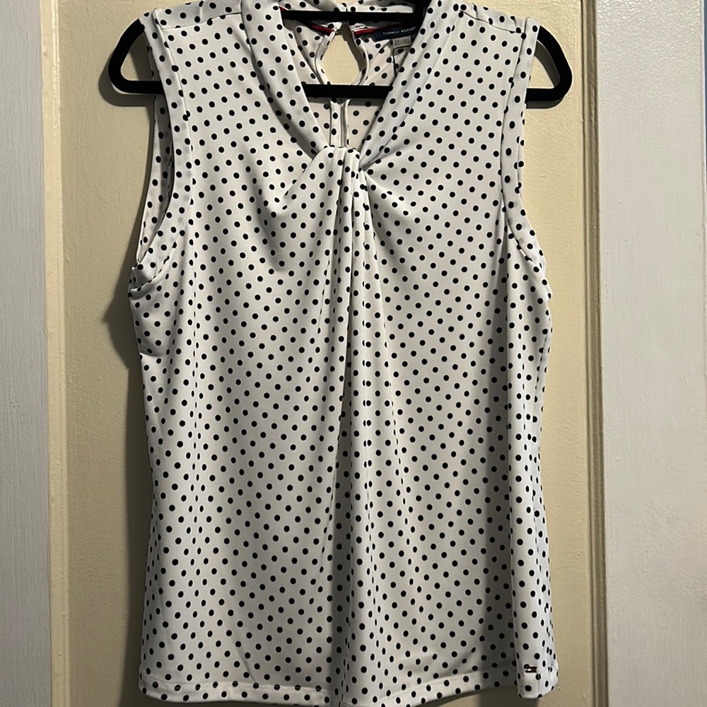 X large black polka dot blouse